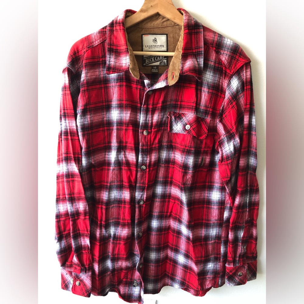 [L] Legendary Whitetails Buck Camp Flannel Plaid Button Down Shirt Workshirt